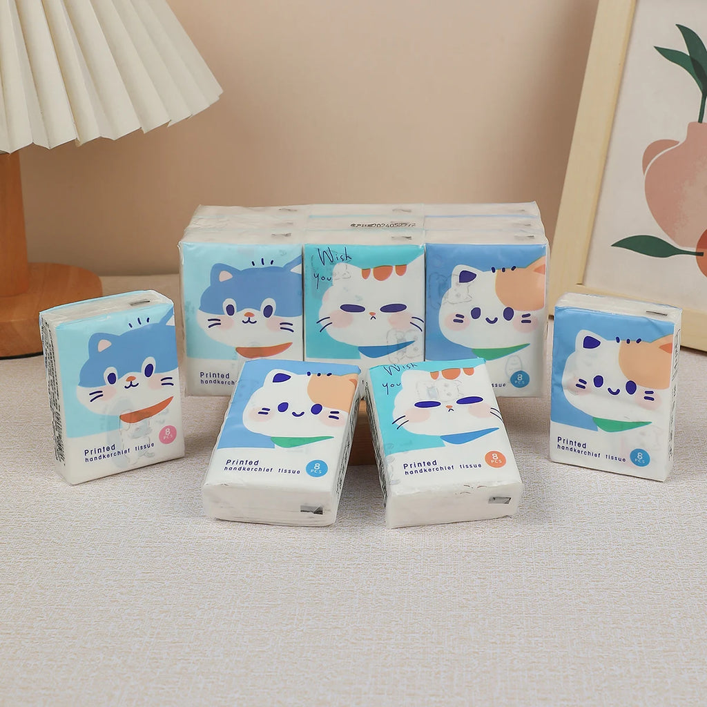 9pcs/pack Fashionable Lucky Cat Handkerchief Paper Student Portable Small Pack Cartoon Printed Hand Tissue For Daily Cleaning